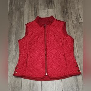 J. Jill Women's Red Quilted VestTrimmed in Corduroy - Medium